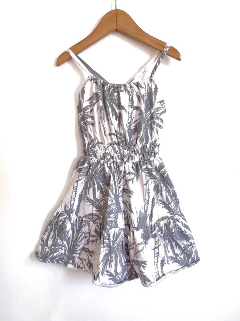 4/$25💥Summer Flared Sundress, Strappy Cross Back, Ruffle Hem, Tropical Print